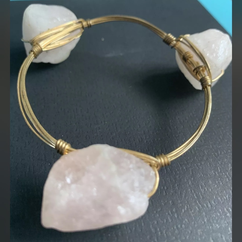 Pink quartz gold wire wrap bracelet